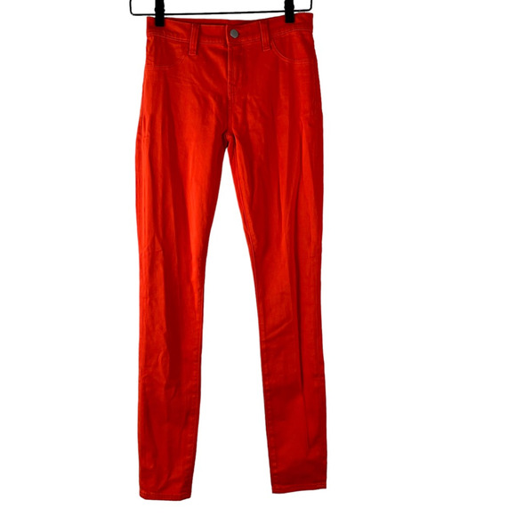 J Brand Womens Skinny Pants Orange Stretch Mid Rise Zipper Cotton Blend 24 - Picture 1 of 9